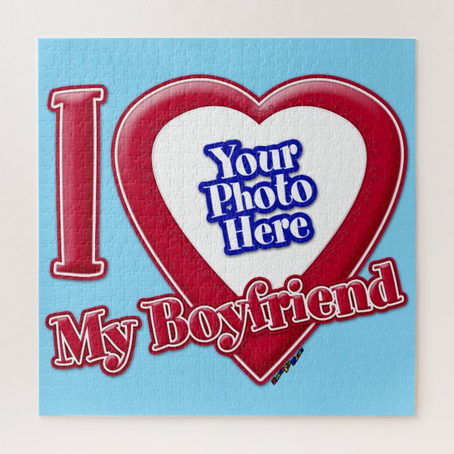 I Love My Boyfriend Photo Red Heart Turquoise Jigsaw Puzzle (Vertical)