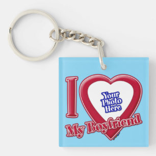 I Love My Boyfriend Photo Red Heart Turquoise Key Ring