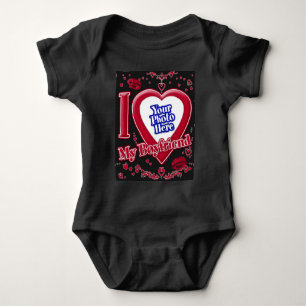 I Love My Boyfriend Photo Red Hearts Black Baby Bodysuit