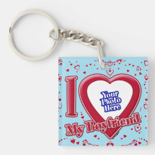 I Love My Boyfriend Photo Red Hearts Blue Horizon Key Ring