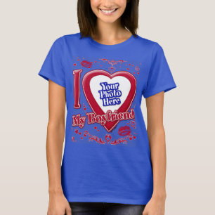 I Love My Boyfriend Photo Red Hearts Deep Royal Bl T-Shirt