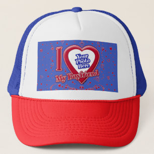 I Love My Boyfriend Photo Red Hearts Deep Royal Bl Trucker Hat