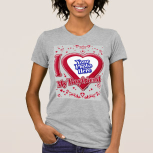 I Love My Boyfriend Photo Red Hearts Grey T-Shirt