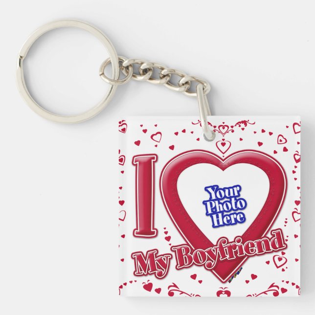 I Love My Boyfriend Photo Red Hearts Key Ring (Front)