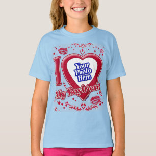I Love My Boyfriend Photo Red Hearts Kiss Light Bl T-Shirt