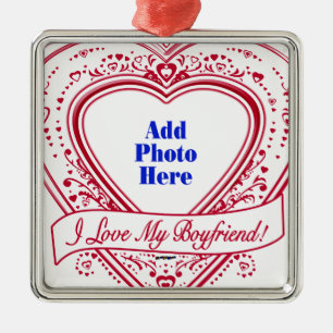 I Love My Boyfriend! Photo Red Hearts Metal Tree Decoration