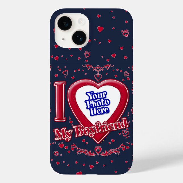 I Love My Boyfriend Photo Red Hearts Navy Case-Mate iPhone Case (Back)