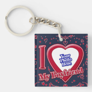 I Love My Boyfriend Photo Red Hearts Navy Key Ring