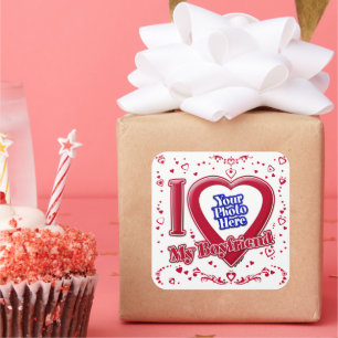 I Love My Boyfriend Photo Red Hearts Square Sticker
