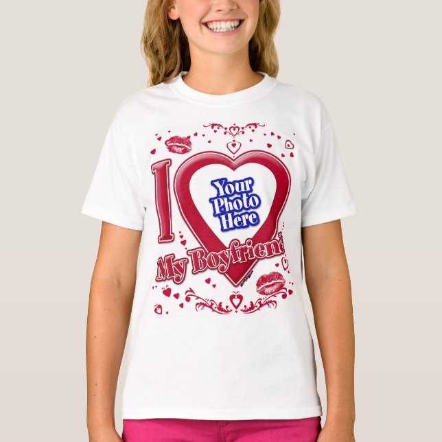 I Love My Boyfriend Photo Red Hearts T-Shirt (Front)
