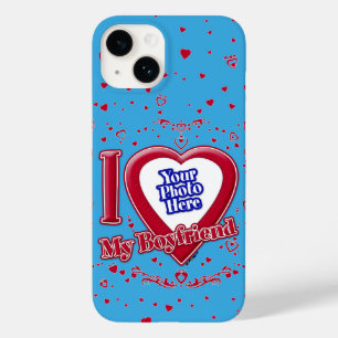 I Love My Boyfriend Photo Red Hearts Teal Case-Mate iPhone 14 Case