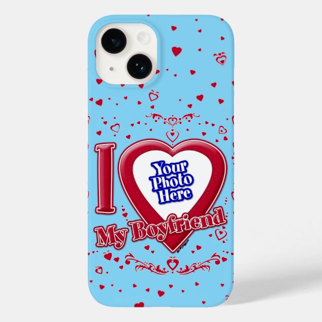 I Love My Boyfriend Photo Red Hearts Turquoise Case-Mate iPhone Case (Back)