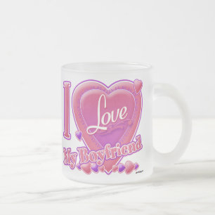 I Love My Boyfriend pink/purple - hearts Frosted Glass Coffee Mug