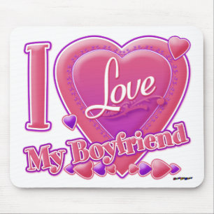 I Love My Boyfriend pink/purple - hearts Mouse Mat