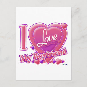 I Love My Boyfriend pink/purple - hearts Postcard