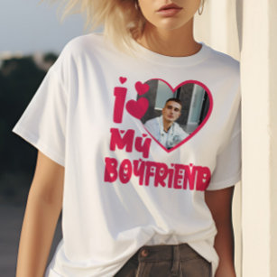 I Love My Boyfriend Red Heart Custom Photo T-Shirt