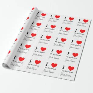 I love My Boyfriend & Red Heart Personalised Wrapping Paper