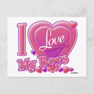 I Love My Boys pink/purple - heart Postcard