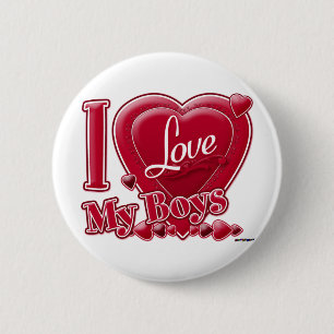 I Love My Boys red - heart 6 Cm Round Badge