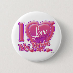 I Love My Bride pink/purple - heart 6 Cm Round Badge