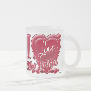 I Love My Bride red - heart Frosted Glass Coffee Mug