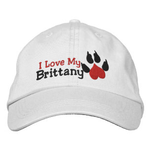 I Love My Brittany Dog Paw Print Embroidered Hat