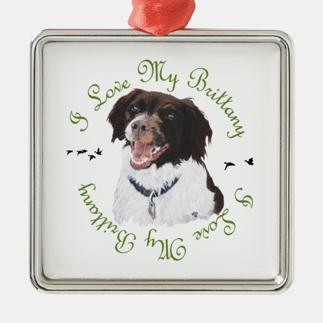 I Love My Brittany Metal Tree Decoration (Front)