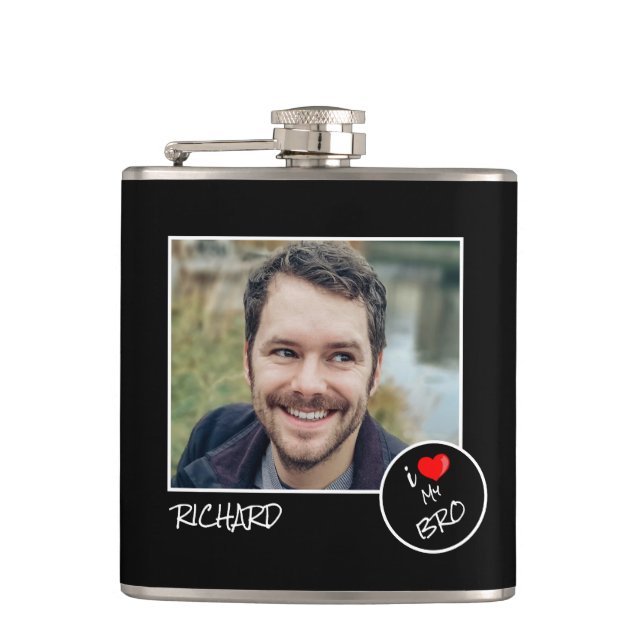 I Love My Bro, Custom Photo – Personalised Hip Flask (Front)