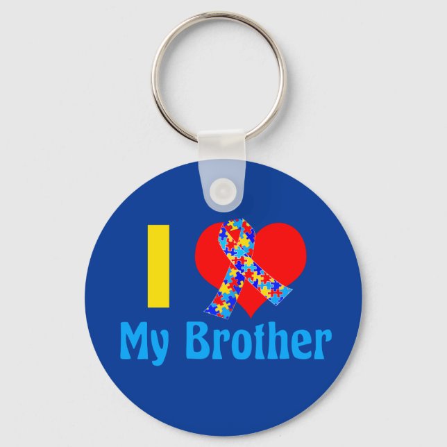 I Love My Brother Autism Awareness Blue Key Ring (Front)