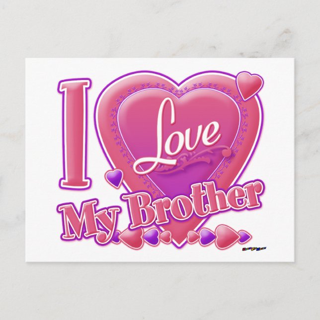 I Love My Brother pink/purple - heart Postcard (Front)
