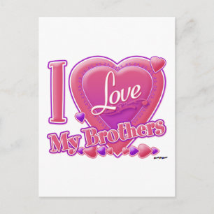 I Love My Brothers pink/purple - heart Postcard