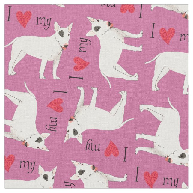 I Love my Bull Terrier Fabric (Close Up)