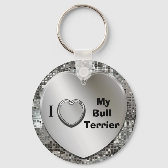 I Love My Bull Terrier Heart Keychain (Front)