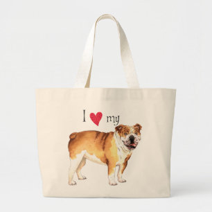 I Love my Bulldog Large Tote Bag