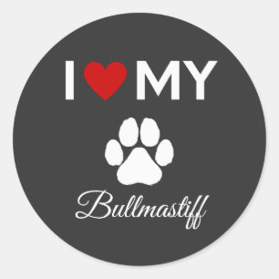 I love my Bullmastiff dog custom text Classic Round Sticker