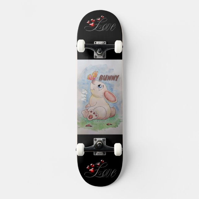 I Love My Bunny cartoon animated image  Skateboard (Front)