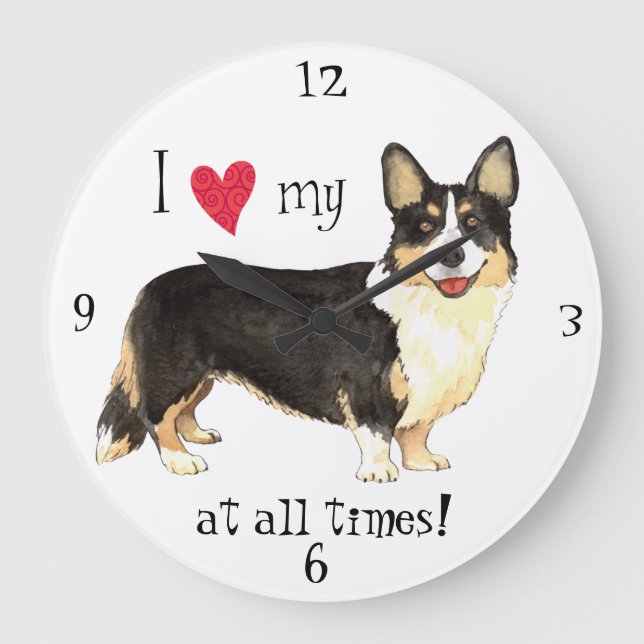 I Love my Cardigan Welsh Corgi Large Clock (Front)