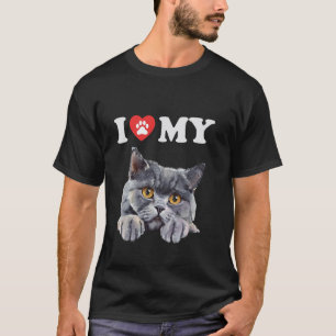 I Love My Cat British Shorthair Kitten Funny Cat L T-Shirt