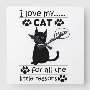 I Love My Cat Cats Kitty Square Wall Clock