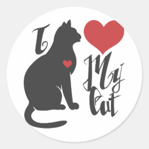 I love my cat - Choose background colour Classic Round Sticker