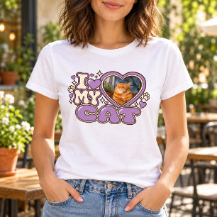 I Love My Cat Custom Pet Photo Retro Heart T-Shirt