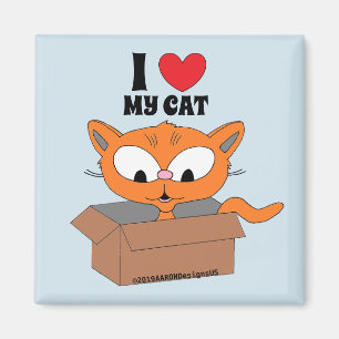 "I love my cat" cute cartoon cat in box Magnet