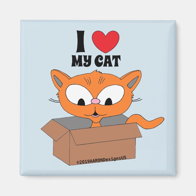 "I love my cat" cute cartoon cat in  box Magnet (Front)