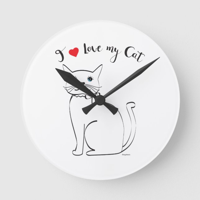 I love my Cat, Cute,Cool Round Clock (Front)