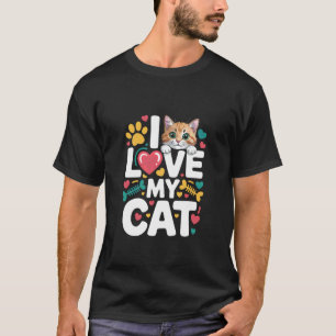 I Love My Cat Cute Kitten Heart Paw Print T-Shirt