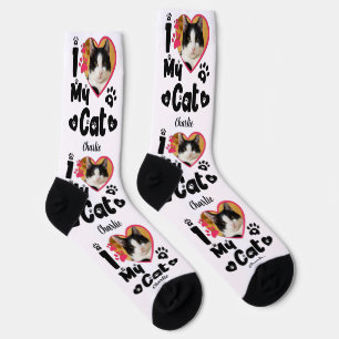 I Love My Cat Heart Personalised Photo & Name Socks