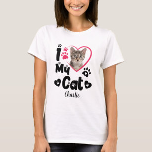 I Love My Cat Heart Personalised Photo & Name T-Shirt