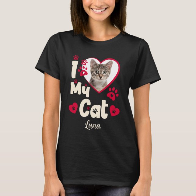 I Love My Cat Heart Personalised Photo T-Shirt (Front)
