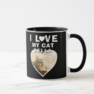 I love my Cat Heart Photo Cat Name Black Mug