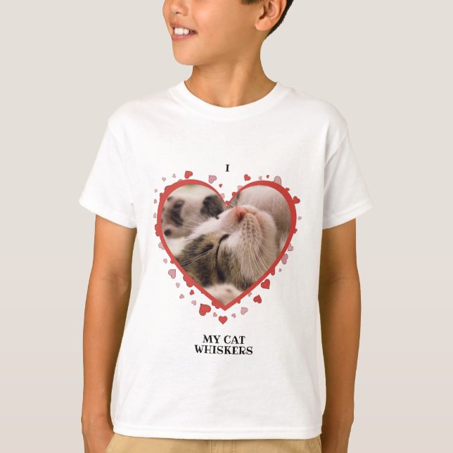 I Love My Cat Heart with Pet Photo and Name White T-Shirt (Front)